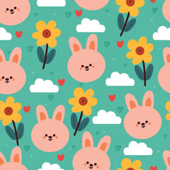 seamless pattern cartoon bunny and flower. cute animal wallpaper for textile, gift wrap paper