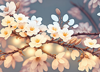 Obraz na płótnie Canvas Fresh branch of white flowers on the background