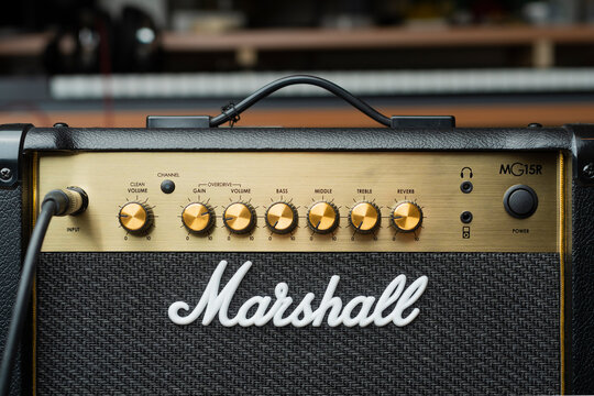 Marshall guitar amplifier with blurred background