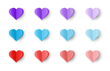 Paper cut heart icons. Symbols of love for Valentine’s Day, Mother’s Day and Women’s Day. Vector illustration