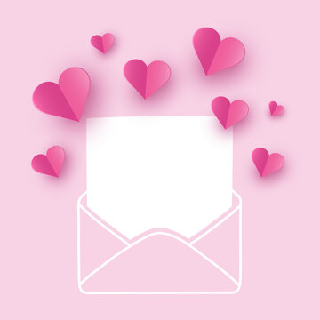Envelope with hearts. Concept for Valentine’s Day, Mother’s Day and  Women’s Day. Vector illustration