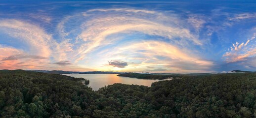 Beautiful drone view of the forest near Lake Jocassee in South Carolina, USA