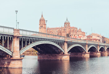 Cathedral and bridge of Salamanca, Castile and leon in SPain - obrazy, fototapety, plakaty