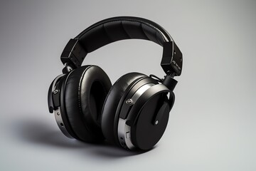 Fototapeta na wymiar Headphones isolated on a black background. Headphone product photo. Generative AI