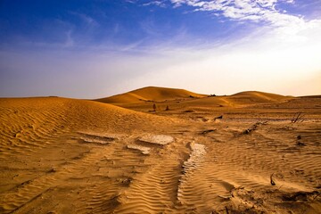 Fototapeta na wymiar Scenic landscape of the sand dunes in the desert