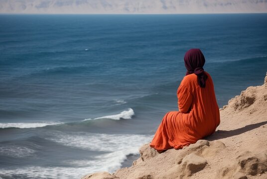 Muslim Woman and the Sea created using Generative AI