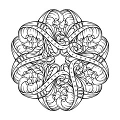 Black and white ethnic mandala pattern. Antistress coloting page.