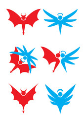 Fototapeta na wymiar Angel and devil pictograms set