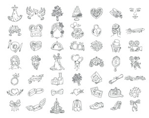 Collection of beautiful thin line style vector wedding icons - 588712068