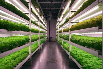 Modern vertical farming facility futuristic sustainable agriculture technology, Generative AI