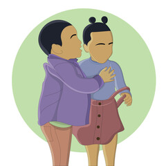 flat design of two little girl and boy