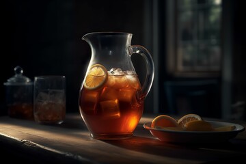 a jug of lemon ice tea. AI generative