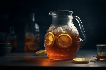 a jug of lemon ice tea. AI generative