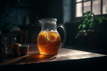 a jug of lemon ice tea. AI generative