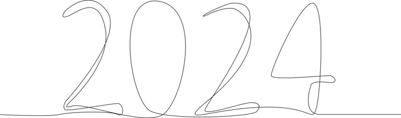 vector linear image. new year 2024. numbers on a white background. a continuous line. graphic design for the holiday.