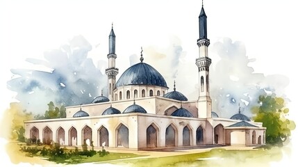 Fototapeta premium a picture of mosque architecture in watercolor style
