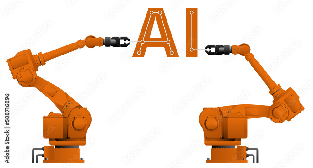 Poster Robots assemble the AI - symbol of artificial intelligence. Vector illustration