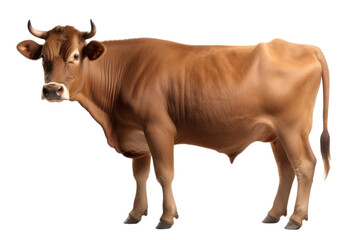Portrait of a Brown Cow. Isolated. Generative AI