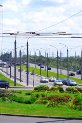 Bridge over the river Sozh connecting the central district and Novobelitsa district. Gomel in summer time, Belarus