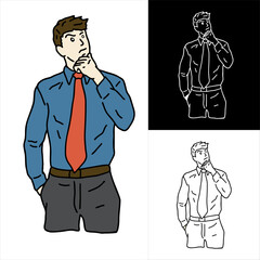  illustration vector of man doing thingking pose, fit for business icon presentationlogo icon