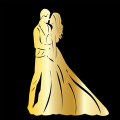 golden silhouette of the bride and groom vector