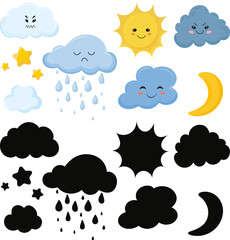 set of weather icons on white background in flat style isolated vector