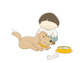 犬を可愛がる男の子