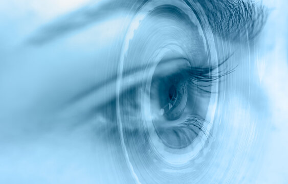 Fototapeta Hypnosis Spiral in eye with vertigo   -  Image of abstract spiral hazel eye 