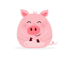 Laughing pig on white background. Design of a funny animal character. Vector illustration