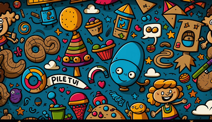 Obraz premium Cartoon cute doodles kids playground seamless pattern Generative AI