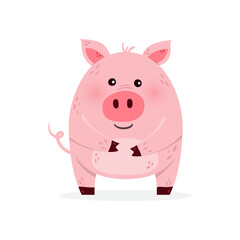 Obraz na płótnie Canvas Cute cartoon pig on a white background. Design of a funny animal character. Vector illustration