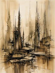 Fototapeta premium Antique Sketching Techniques for Capturing Stunning Skylines, Unique Architecture, and Cultural Heritage Backgrounds AI generated 
