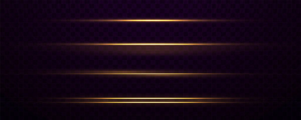 Golden and yellow light flashes, glow vector lines. © ikril