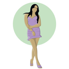 Flat design of girl in purple short dress