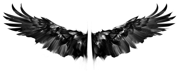 painted wings. graphic drawing in monochrome