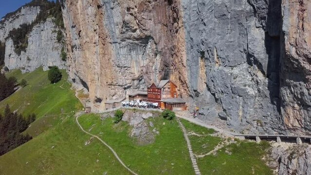 Aerial view of chalet on Ebenalp, Switzerland