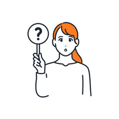 はてなの札を持つ若い女性のシンプルなベクターイラスト素材