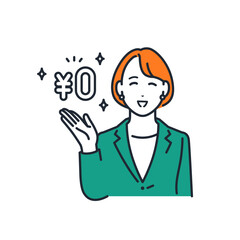 無料プランを紹介する若いビジネスウーマンのシンプルなベクターイラスト素材