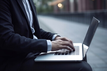 Businessman using laptop computer. AI Generated
