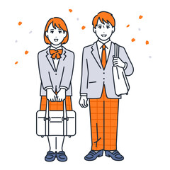 制服を着た男女の学生のシンプルなベクターイラスト素材