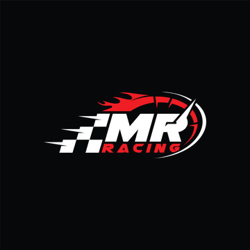 MR letter with Racing car logo ,automotive, car logo design vector