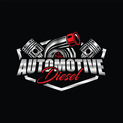 piston with turbo engine, automotive premium logo design vector