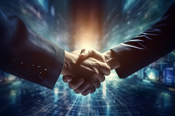 Crypto or Investing Business handshake on finance prosperity and money technology asset background . Generating Ai