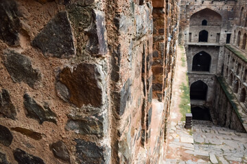 Naklejka premium Agrasen Ki Baoli - Step Well situated in the middle of Connaught placed New Delhi India, Old Ancient archaeology Construction