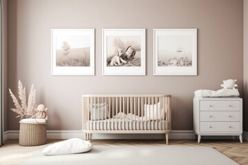 Minimalistic Nursery Room with Blank Frames
