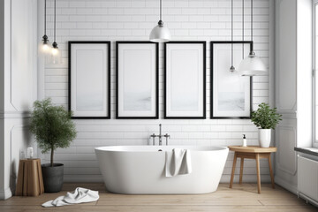 Naklejka na ściany i meble Minimalistic Bathroom Design with Blank Frame