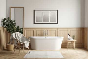 Fototapeta na wymiar Minimalistic Bathroom Design with Blank Frame