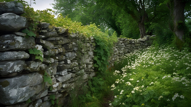 stone wall with moss Generative AI