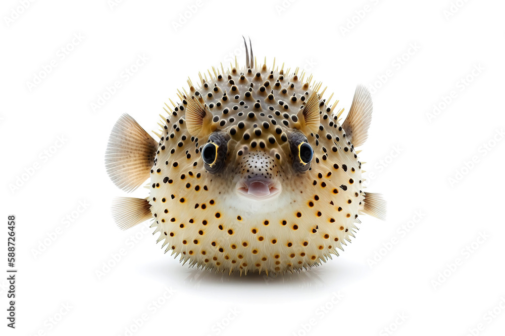 Poster pufferfish is isolated on a white background. generated by ai