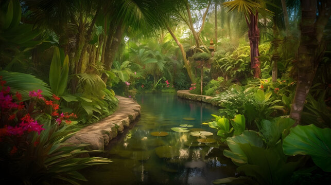 waterfall in the jungle Generative AI